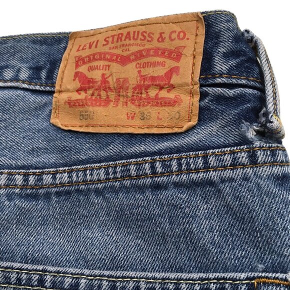 Levis 550 Mens DistressedRipped Jeans Straight Blue Denim 36 X 30 Medium Wash - Picture 4 of 16